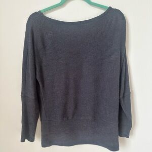 White House Black Market (WHBM) Off-The-Shoulder Ribbed Knit Pullover - Slate